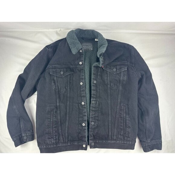 Levi’s Men’s Sz XL Sherpa Denim Trucker Jacket Black Duvall 16365-0054 - Picture 1 of 8